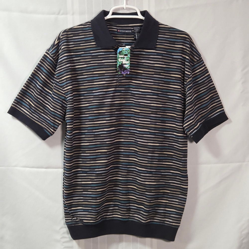 Knightsbridge Polo Shirt Mens S Navy Striped Coolplus Fiber Banded Hem NWT